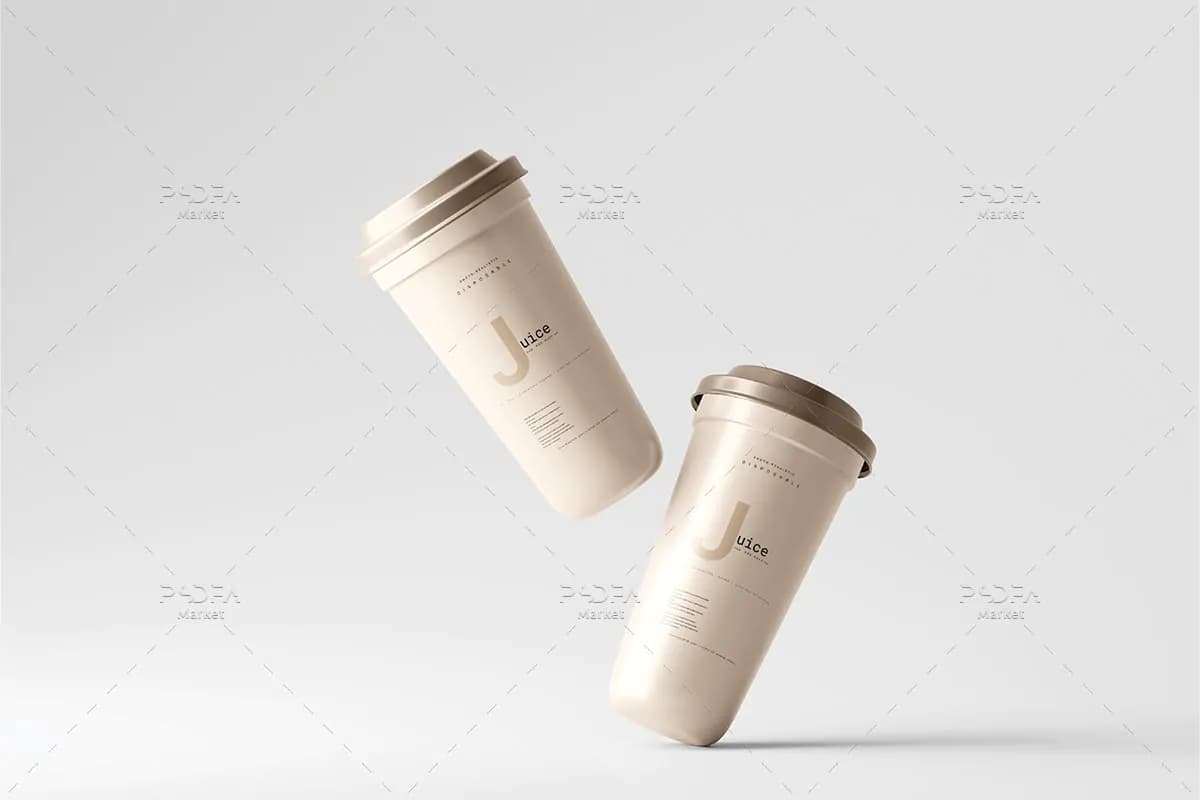 موکاپ لیوان پلاستیکی یکبار مصرف درب دار – 6 نمای مختلف