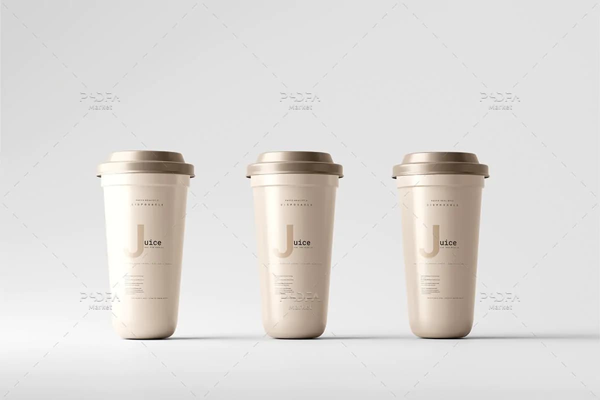 موکاپ لیوان پلاستیکی یکبار مصرف درب دار – 6 نمای مختلف — تصویر ۳