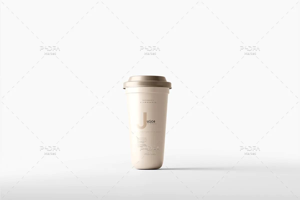 موکاپ لیوان پلاستیکی یکبار مصرف درب دار – 6 نمای مختلف — تصویر ۲