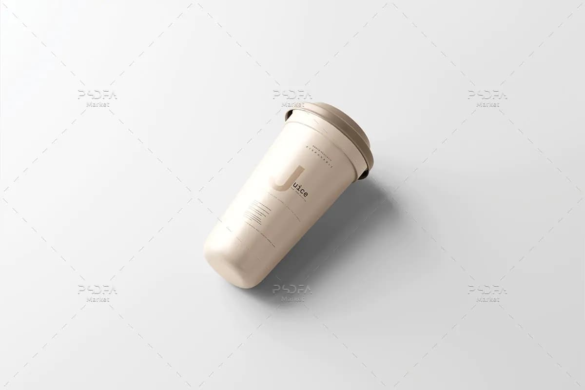 موکاپ لیوان پلاستیکی یکبار مصرف درب دار – 6 نمای مختلف — تصویر ۴