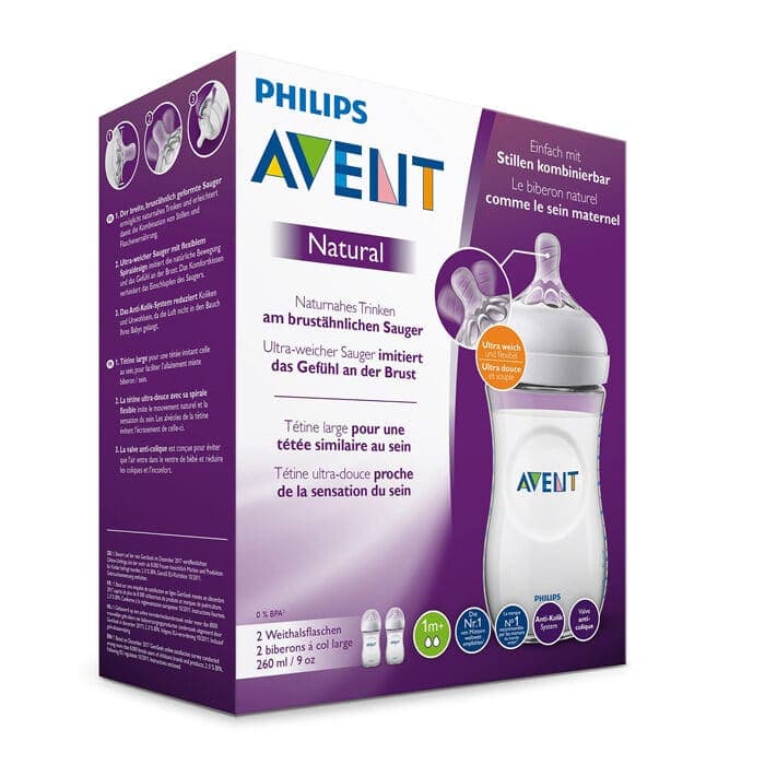 شیشه شیر طلقی دو عددی نچرال 260 میل اونت Avent — تصویر ۲