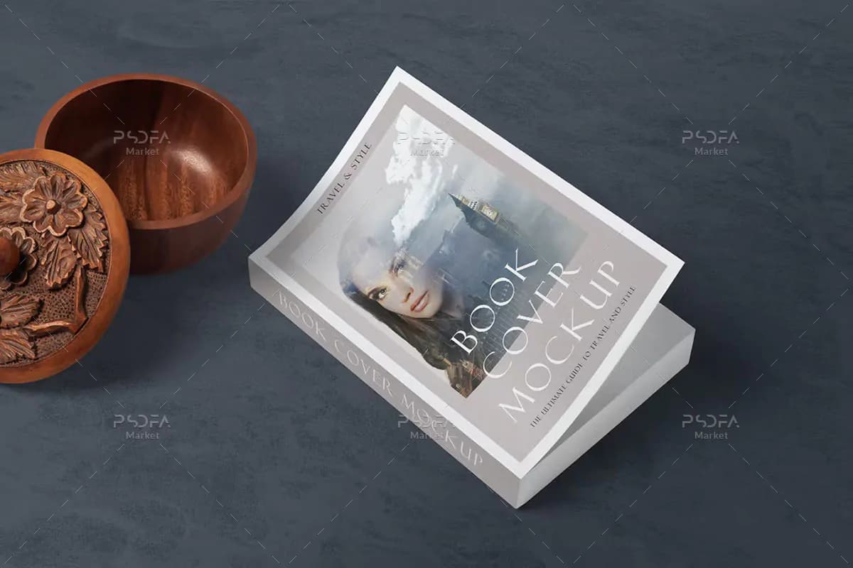 موکاپ کتاب قطع وزیری جلد نازک — تصویر ۵