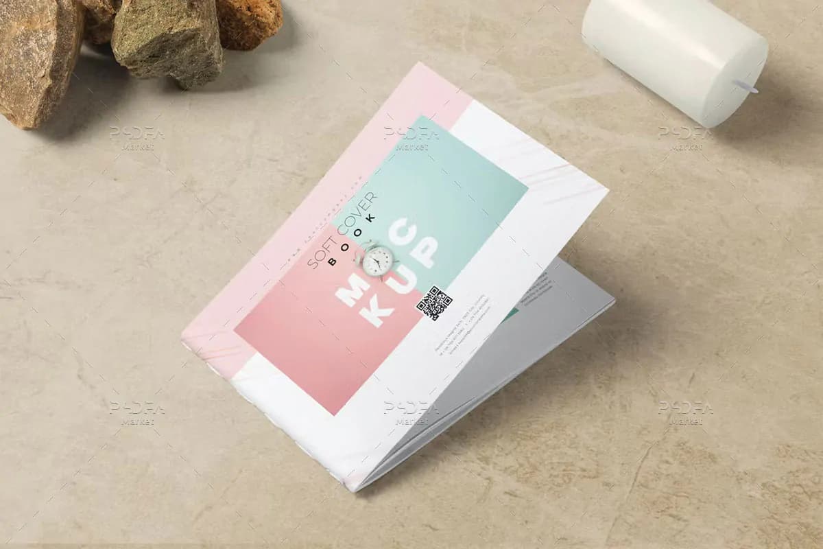 موکاپ کتاب صحافی زین دوخت A5 — تصویر ۴