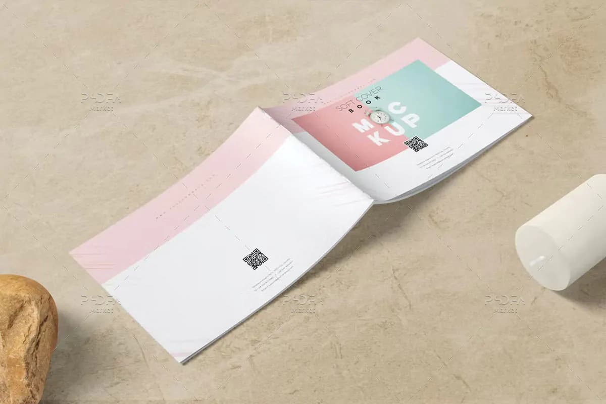 موکاپ کتاب صحافی زین دوخت A5 — تصویر ۳
