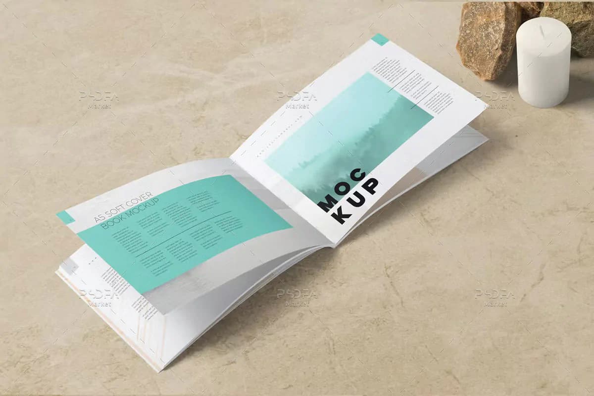 موکاپ کتاب صحافی زین دوخت A5 — تصویر ۶