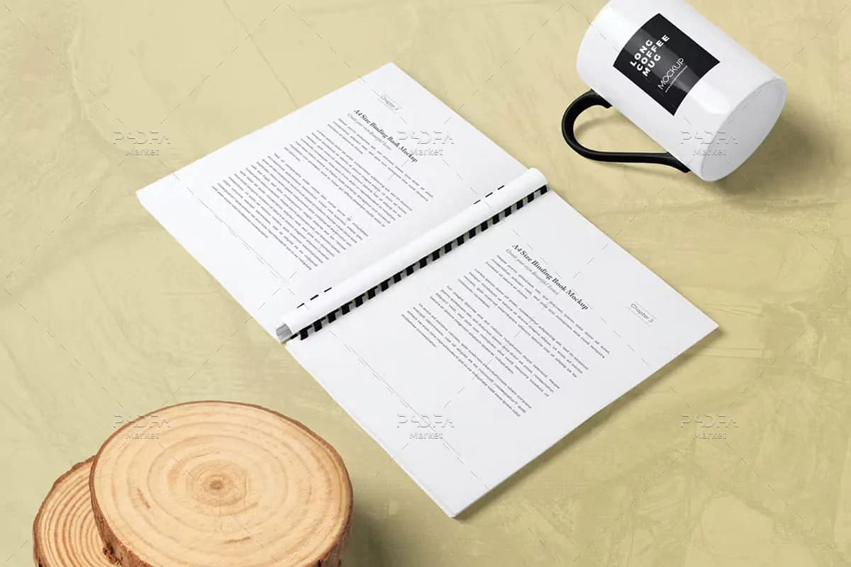 موکاپ کتاب صحافی شانه پلاستیکی A4 — تصویر ۶