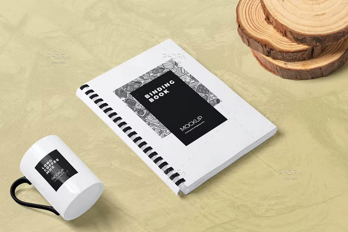 موکاپ کتاب صحافی شانه پلاستیکی A4 — تصویر ۲