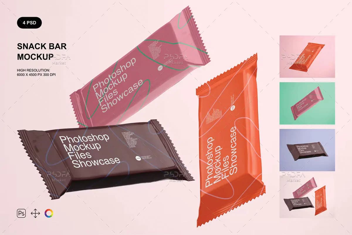 موکاپ بسته بندی کیک و بیسکویت (اسنک بار)