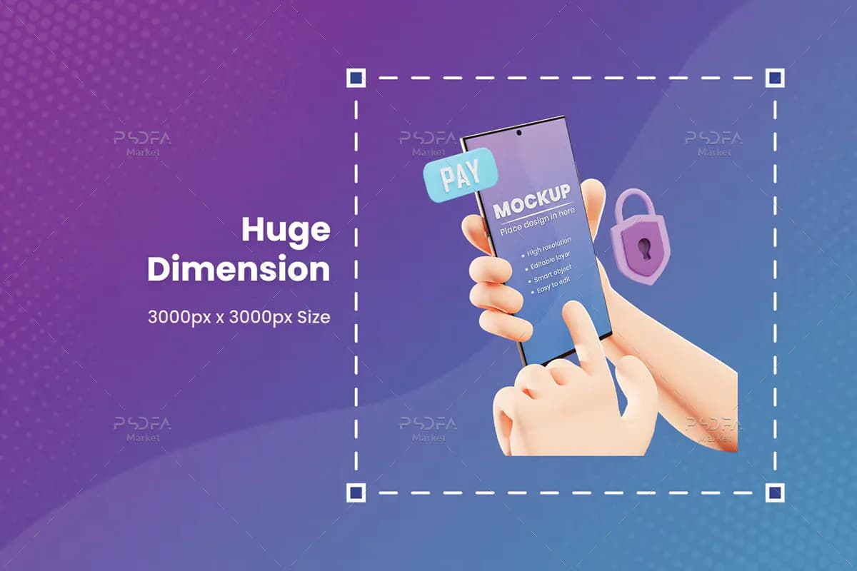 موکاپ موبایل در دست 3D برای پرداخت، ارز دیجیتال و سرمایه گذاری — تصویر ۳