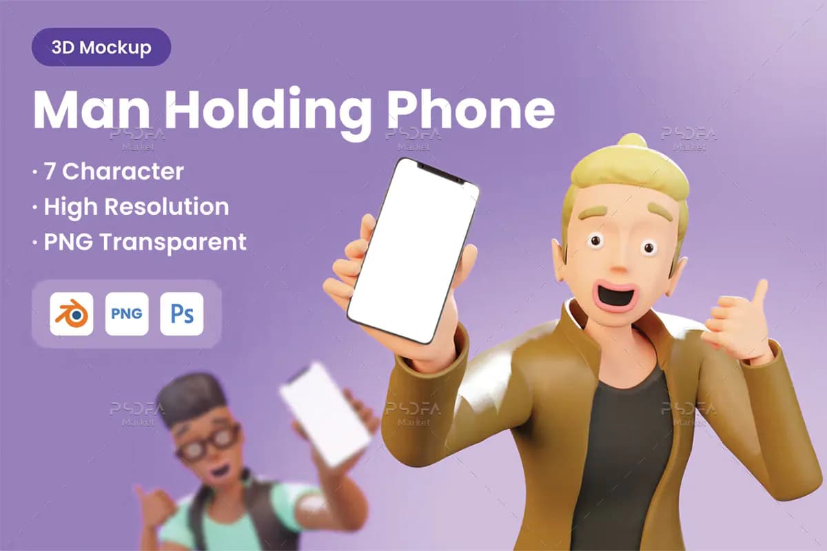 موکاپ گوشی موبایل در دست مرد 3D