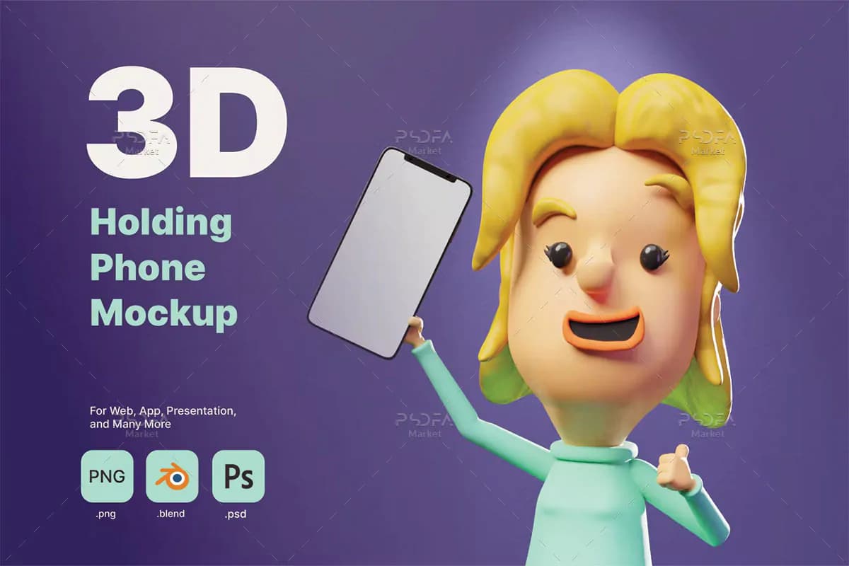 موکاپ موبایل در دست زن و مرد 3D