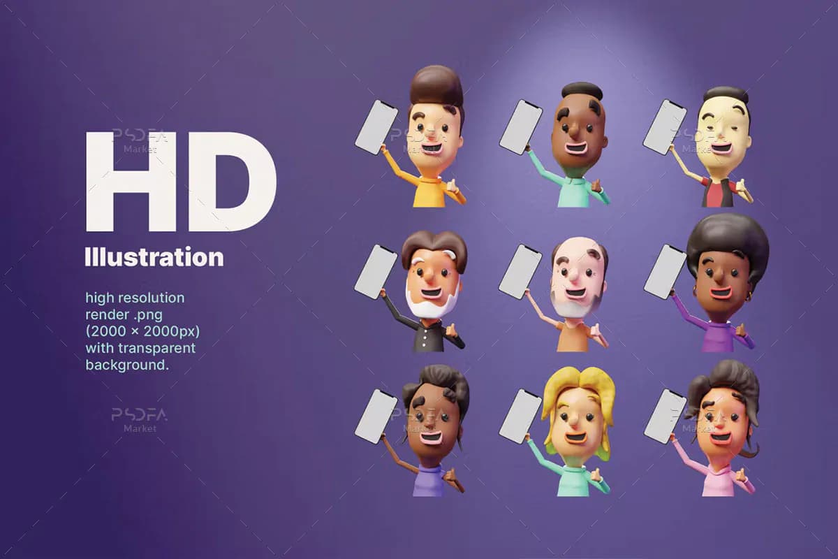 موکاپ موبایل در دست زن و مرد 3D — تصویر ۲