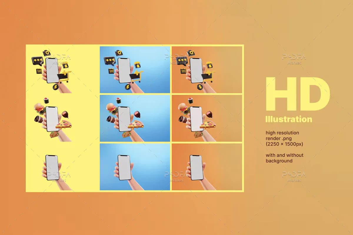 موکاپ گوشی موبایل در دست 3D برای صنایع غذایی — تصویر ۲