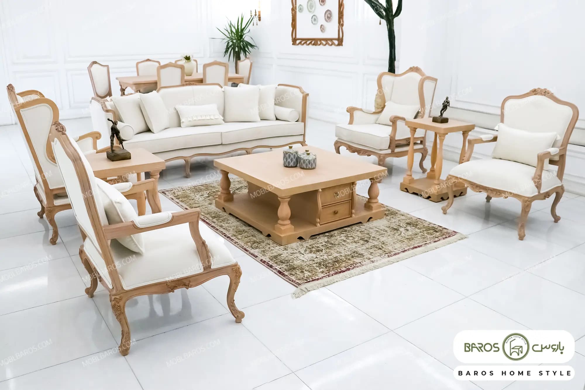 سرویس مبلمان آماده تحویل روتی – مبل ۷ نفره + ناهارخوری ۶ نفره + جلومبلی عسلی