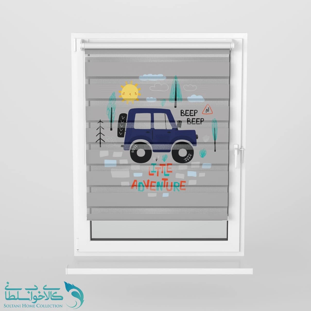پرده زبرا اتاق کودک طرح ماشین ابی کد A2426