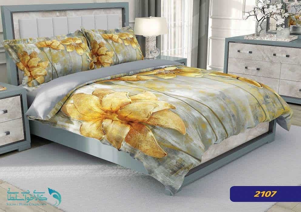 روتختی طرح گل طلایی دو نفره برند کارینا کد 2107