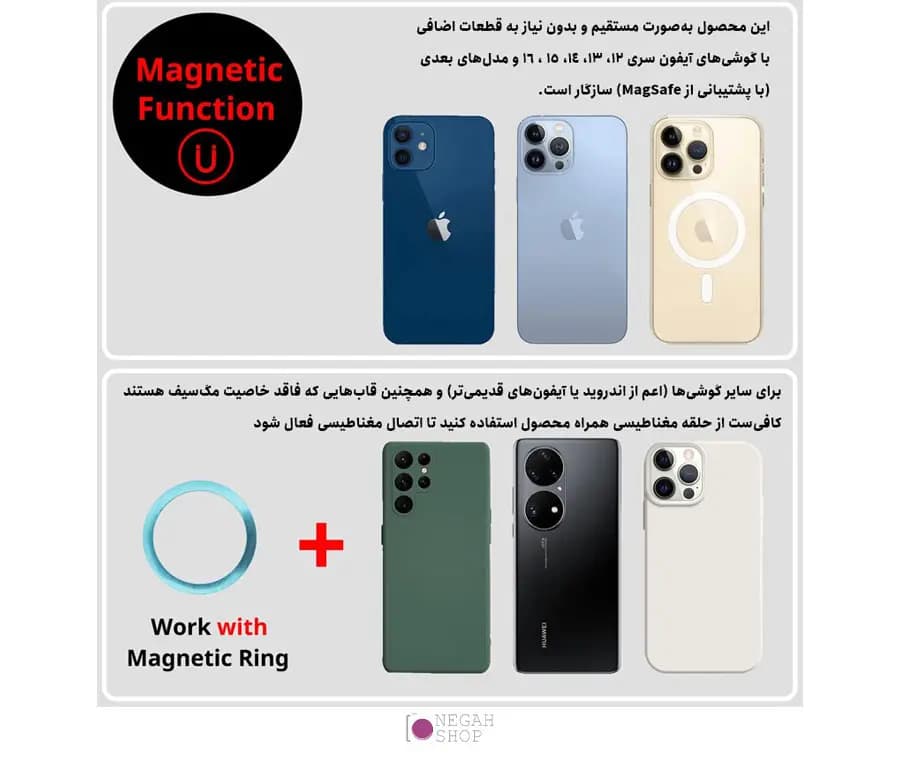 گریپ عکاسی موبایل مگنتی با شارژ وایرلس و شاتر بلوتوث BBC-8 مدل CapGrip 3300mAh — تصویر ۳