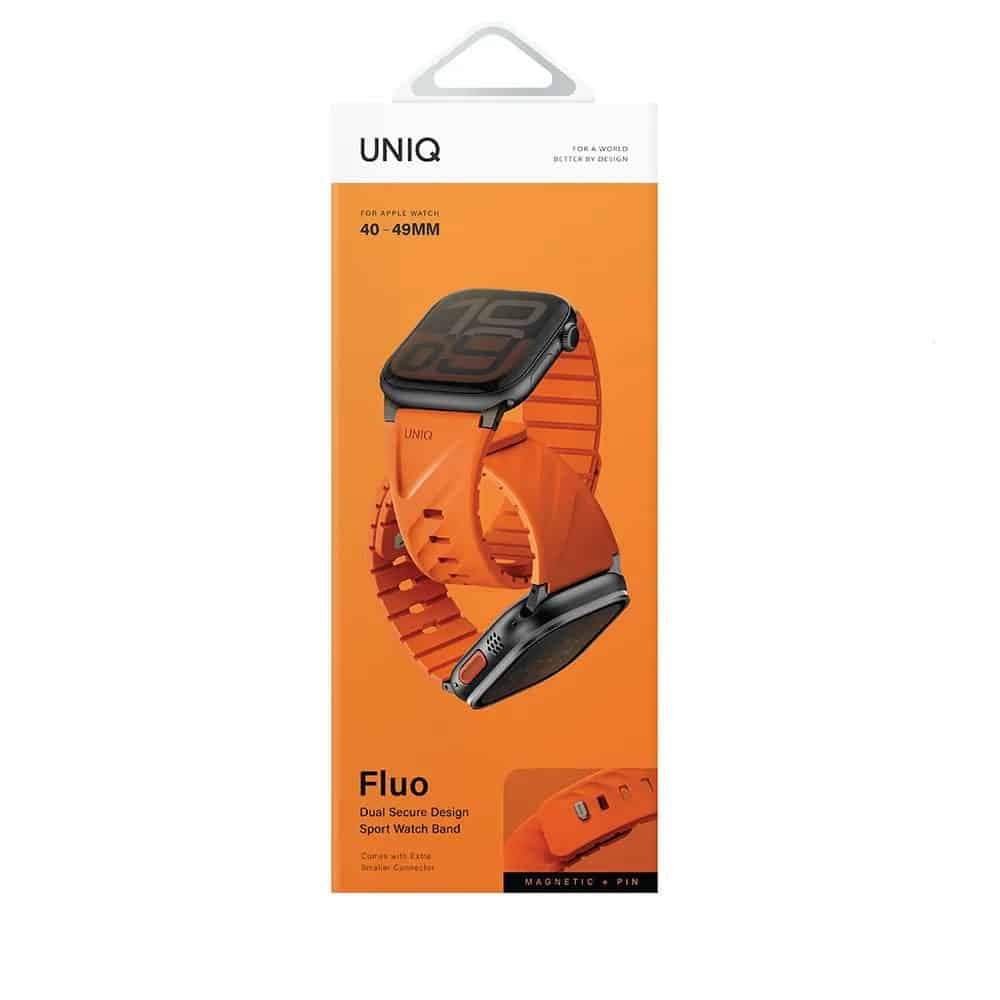 بند اپل واچ یونیک مدل UNIQ Fluo مناسب برای اپل واچ 40 تا 49 رنگ نارنجی — تصویر ۴
