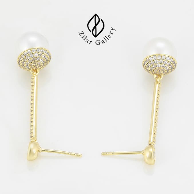 گوشواره آویز بلند میخی نگینی — تصویر ۵