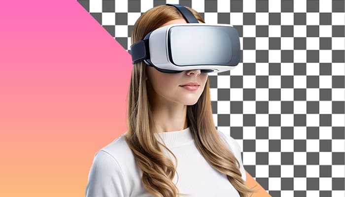 تصویر PNG زن جوان با عینک واقعیت مجازی یا VR