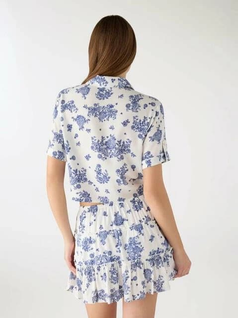 شومیز استین کوتاه زنانه جلو گره‌ای طرح اسلیمی/کاشی — تصویر ۵
