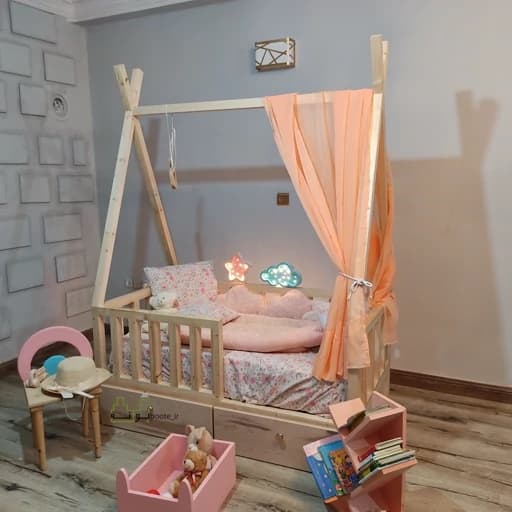 تخت سرخپوستی چوبی تخت کودک 130در 70 ارسال با باربری به صورت پسکرایه مبلمان فرنا مدل 1140886