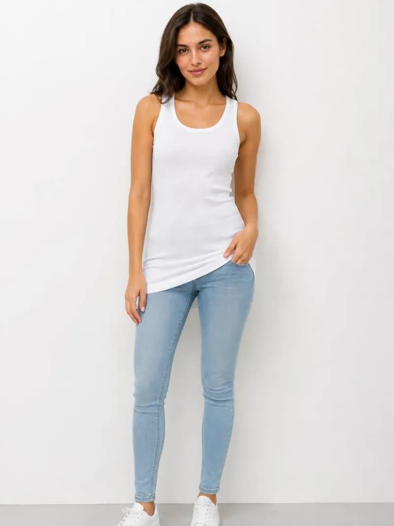 تاپ زنانه سفید ریب جذب یقه گرد Zara — تصویر ۲
