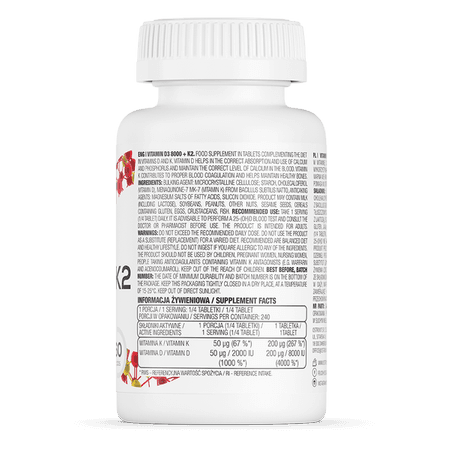 ویتامین D3 و K2 استرویت OstroVit Vitamin D3 8000 IU + K2 — تصویر ۲