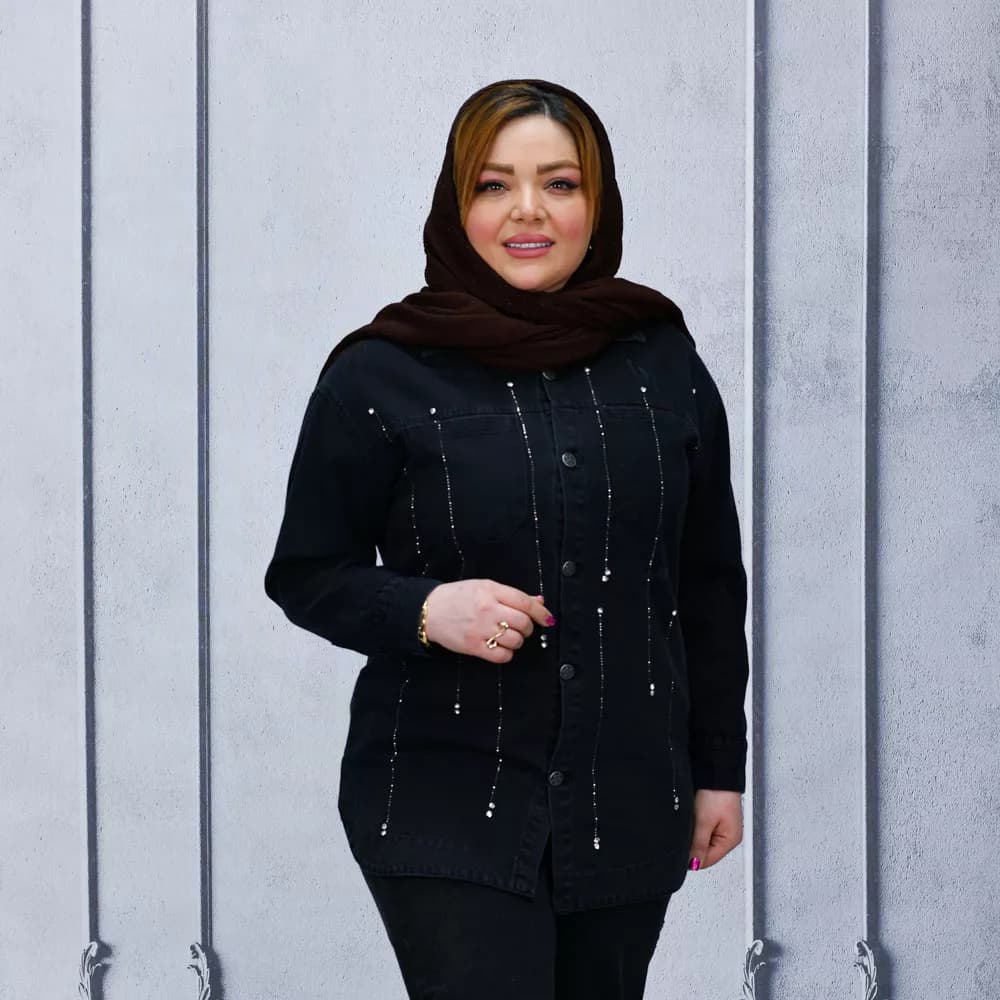 مانتو جین دخترانه نگین دار ذغالی کد 25315