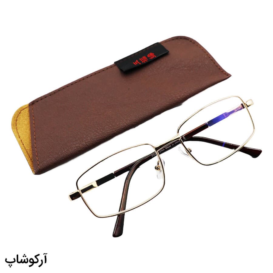 عینک مطالعه نمره +2.50 با فریم طلایی، از جنس فلزی، دسته فنری و لنز آنتی رفلکس مدل DNM-0001