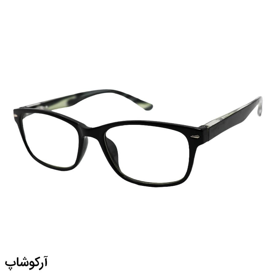 عینک مطالعه نزدیک بین نمره +2.00 با لنز بلوکات، فریم مشکی رنگ و مستطیلی شکل مدل ARZ04