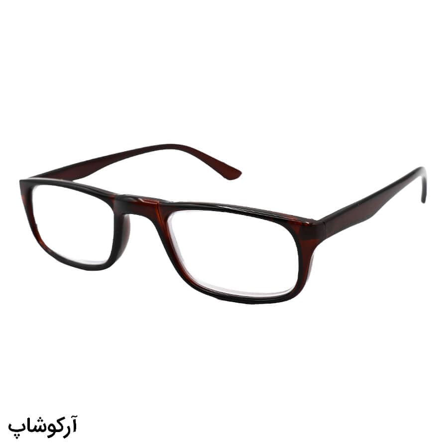 عینک مطالعه نزدیک بین نمره +1.00 با لنز بلوکات، فریم قهوه ای رنگ و مستطیلی شکل مدل 110BL