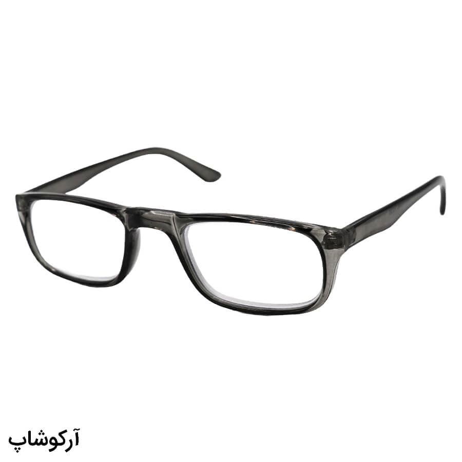 عینک مطالعه نزدیک بین نمره +3.50 با لنز بلوکات، فریم طوسی رنگ و مستطیلی شکل مدل 110BL