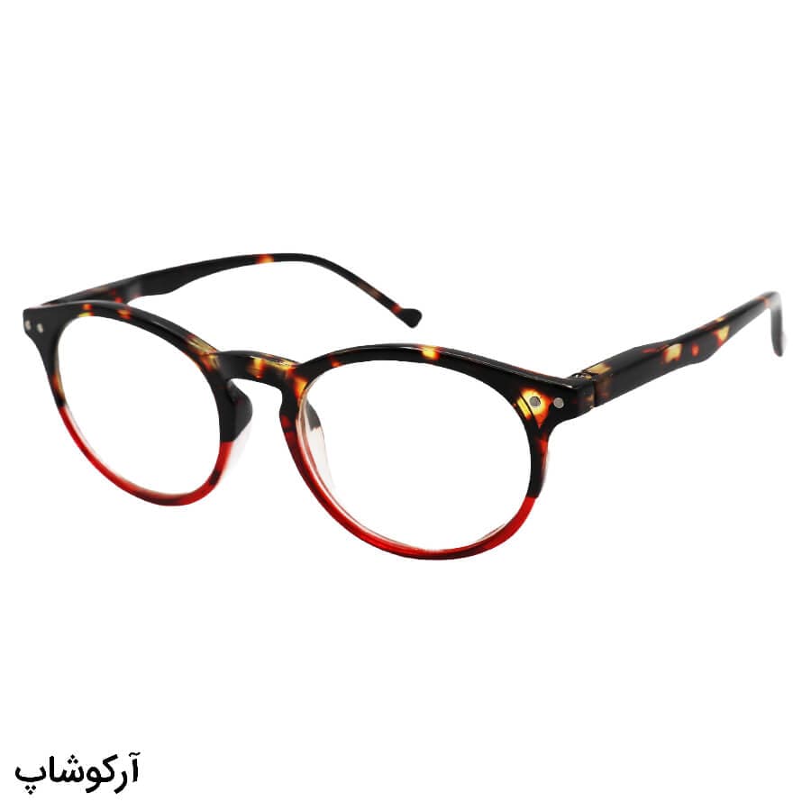 عینک مطالعه نزدیک بین نمره +3.00 با لنز بلوکات، فریم هاوانا، شکل گرد و دسته فنری مدل ARZ05