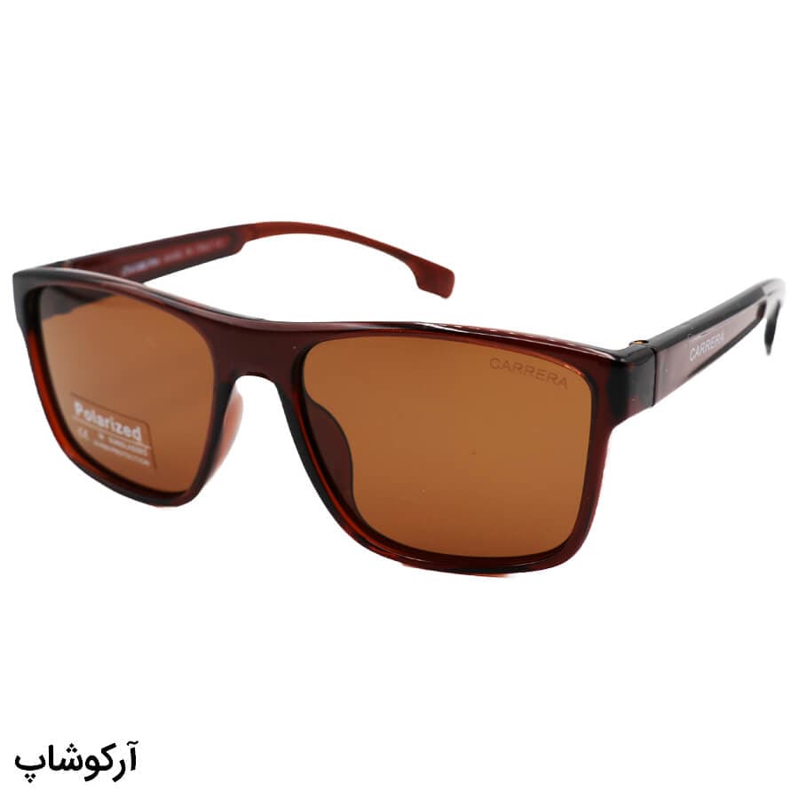 عینک آفتابی پلاریزه CARRERA با فریم مربعی شکل، قهوه ای براق و لنز قهوه ای تیره مدل 21103