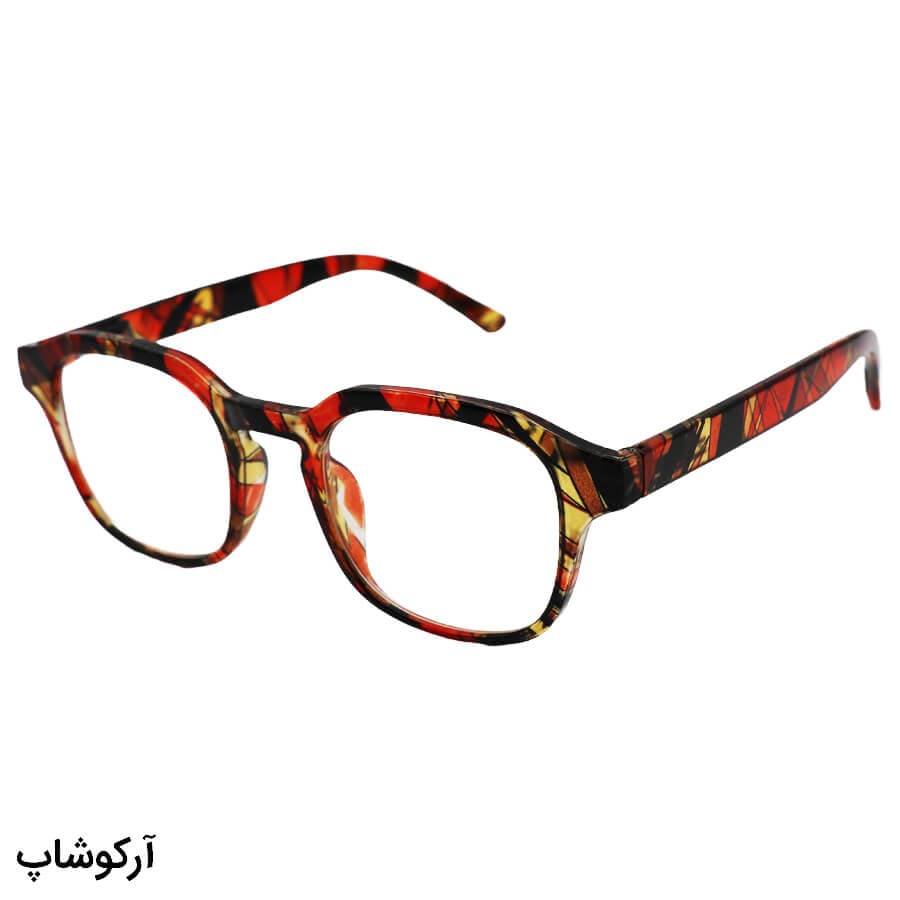 عینک مطالعه نزدیک بین نمره +1.00 با فریم مربعی، رنگ قهوه ای طرح دار و دسته فنری مدل 22-11