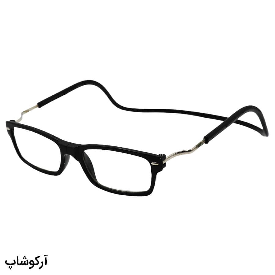 عینک مطالعه نزدیک بین نمره +2.75 با فریم مگنتی و آهنربایی، مشکی رنگ و گردنی مدل FH512