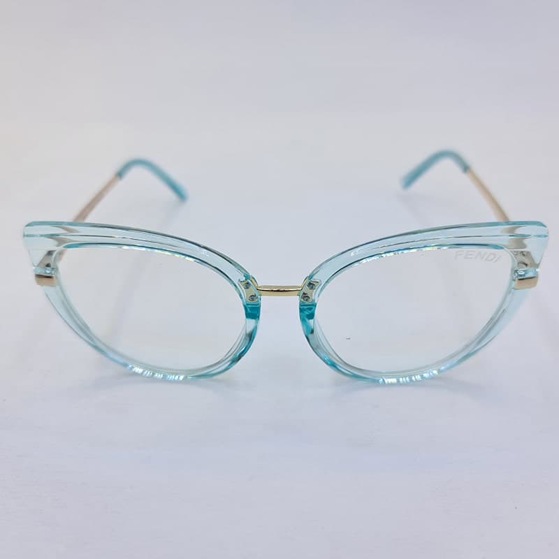 فریم عینک طبی گربه ای با دسته فنری و رنگ فیروزه ای و طلایی FENDI مدل F11A — تصویر ۲