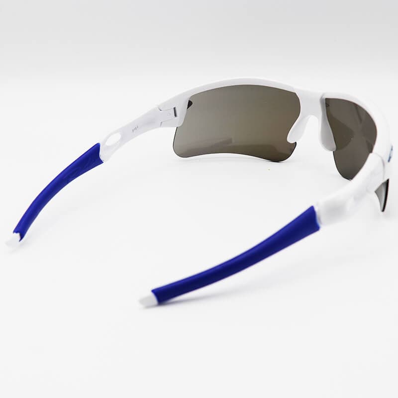 عینک ورزشی اوکلی OAKLEY نیم فریم و سفید با عدسی آینه ای آبی رنگ مدل 9164 — تصویر ۴