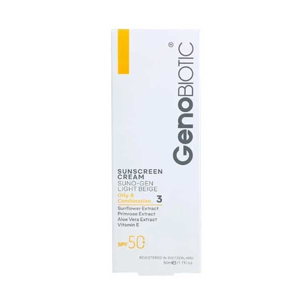 ضد آفتاب کرم پودری SPF50 پوست چرب ژنوبایوتیک (بژ روشن) — تصویر ۲
