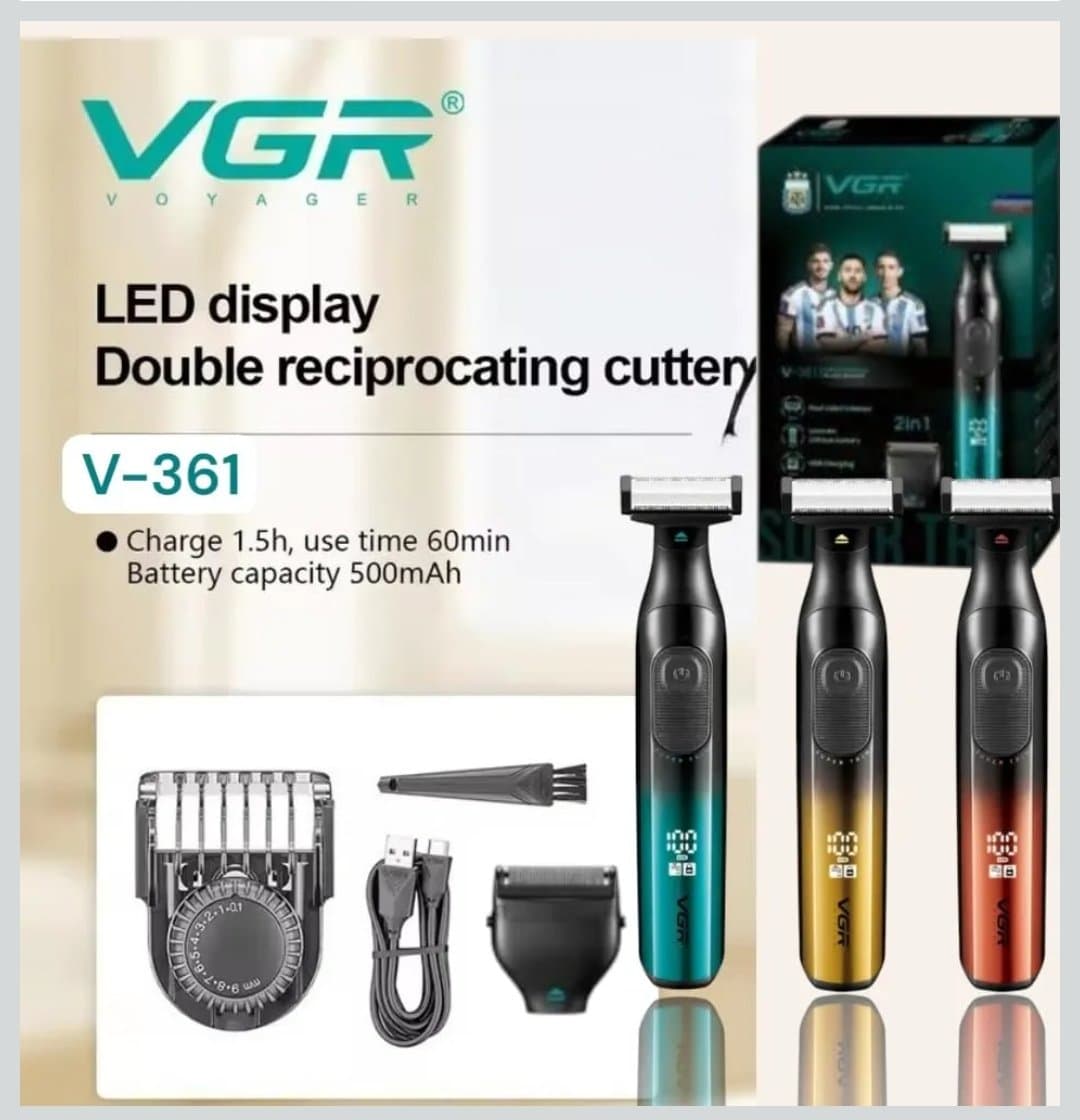 ماشین اصلاح و شیور دو کاره وی جی ار مدل V-361 اصل | ریش تراش و بادی گرومر ضد آب IPX6 با باتری لیتیومی و تیغه دوطرفه — تصویر ۳