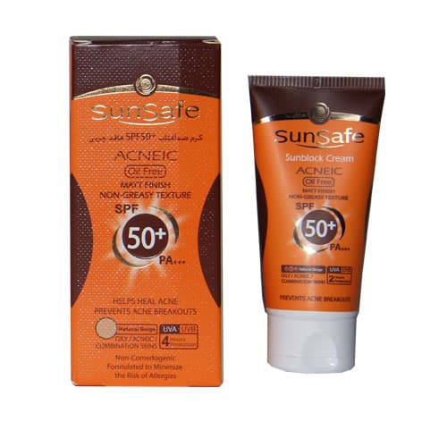 کرم ضد آفتاب SPF50 فاقد چربی بژ طبیعی سان سیف 50 میلی لیتر