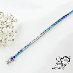 دستبند نقره تنیسی مولتی کالر آبی عیار925 کد 18500 — تصویر ۲