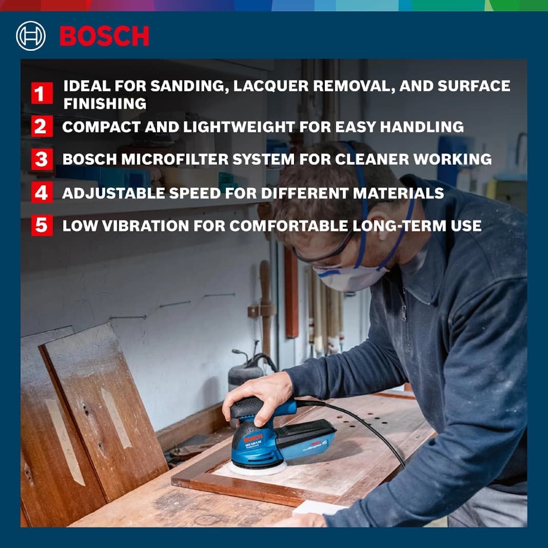 سنباده لرزان گرد 125 دیمر دار BOSCH GEX 125-1AE — تصویر ۶