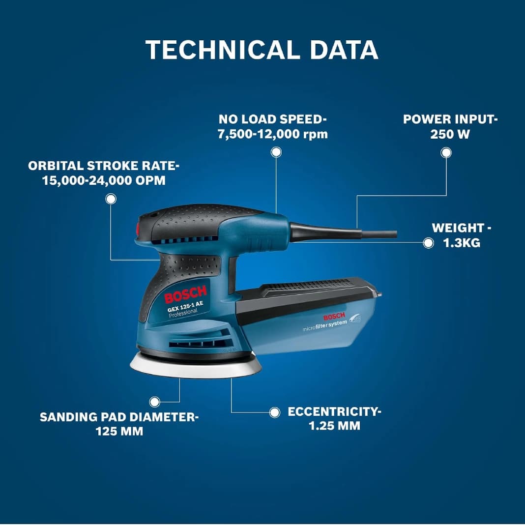 سنباده لرزان گرد 125 دیمر دار BOSCH GEX 125-1AE — تصویر ۸