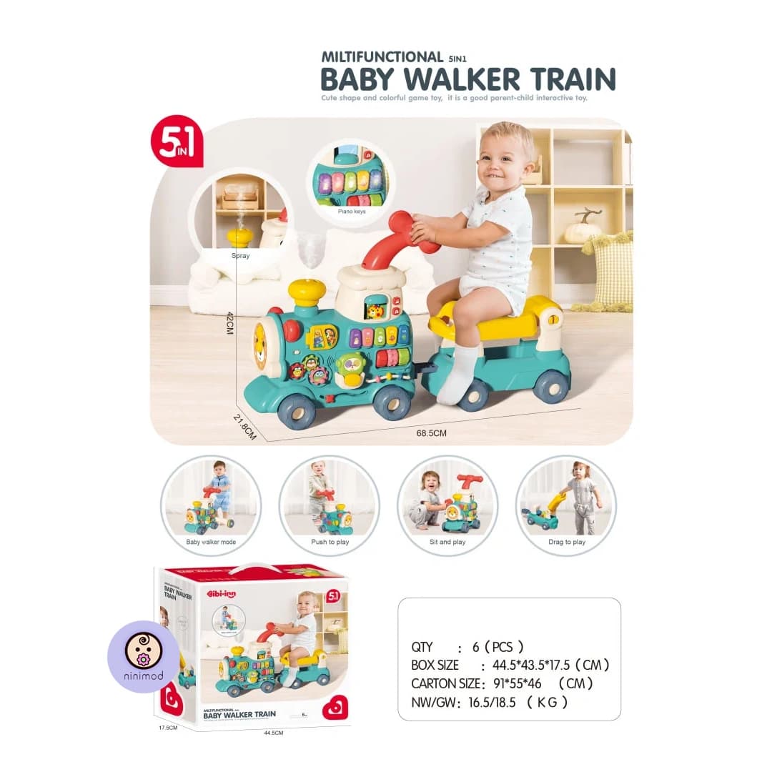 واکر و قطار اسباب‌بازی آموزشی پنج‌کاره Bibi-Inn 5-in-1 Baby Walker Train — تصویر ۲