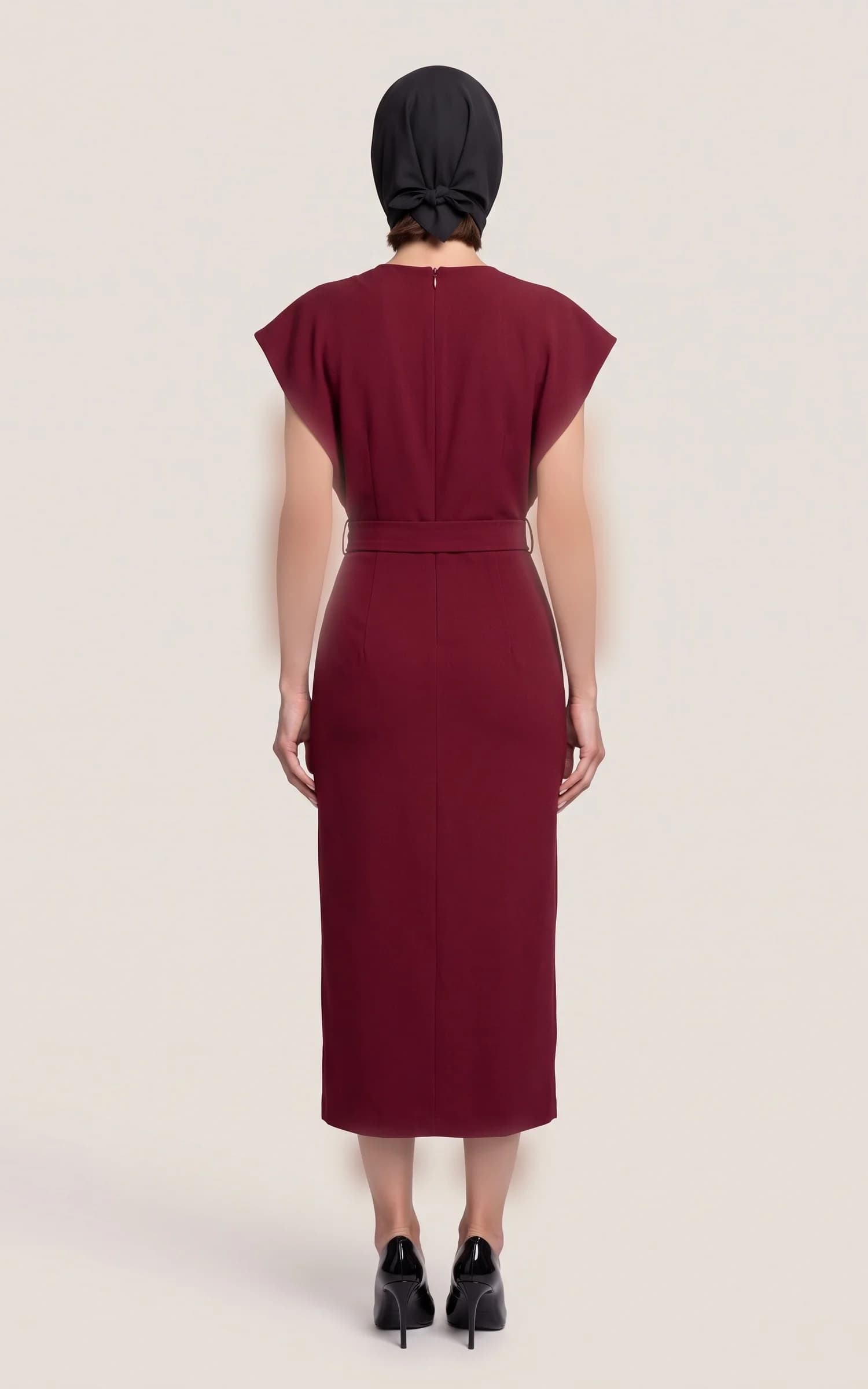 پیراهن زنانه میدی یقه دراپه کمربنددار چاک‌دار nevado کد 405014191876 — تصویر ۵