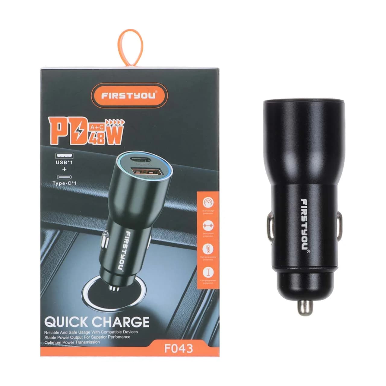 شارژر فندکی فست و PD دو پورت FIRSTYOU مدل F043 48W – مشکی