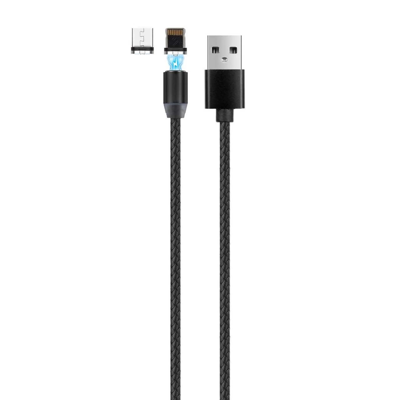 کابل شارژ مگنتی دوکاره MicroUSB / Lightning – مشکی – فله – MN(بدون پک)