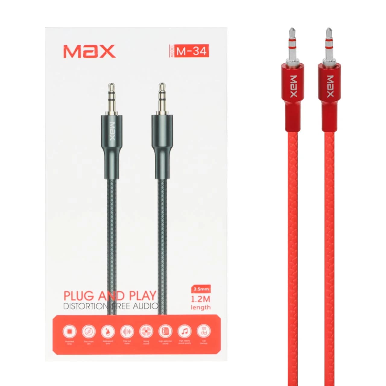 کابل 1.2 متری Max Aux مدل M-34 – قرمز – MMX
